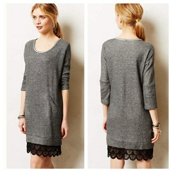 Anthropologie Dolan Fiona Dark Grey Black Lace Hem Tunic Dress Small - Picture 1 of 8